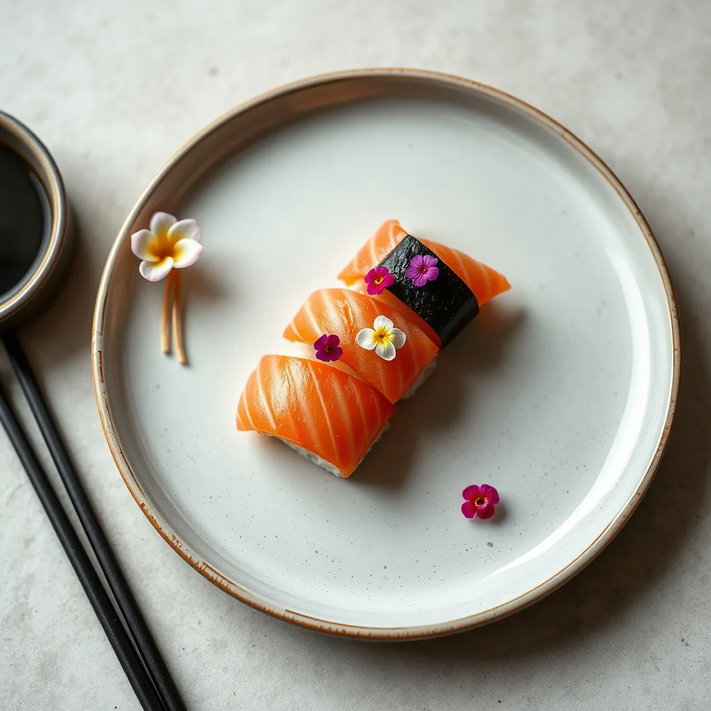 Edible flowers on sushi: fine-dining restraint